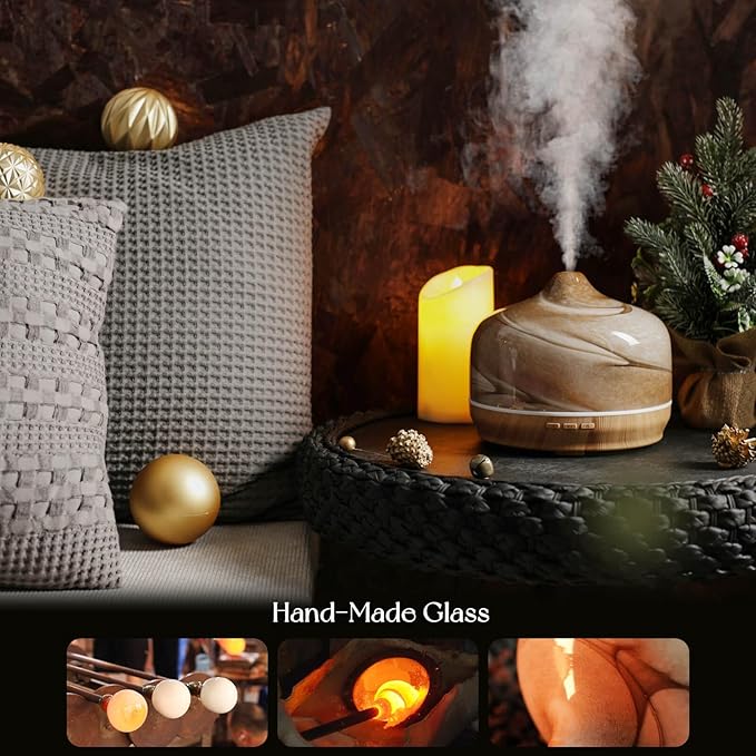 Porseme 500ml Glass Essential Oil Diffuser Aromatherapy Ultrasonic Cool Mist Humidifier 15-21 Running Hours Waterless Auto-Off Air Diffusers for Sleeping Yoga Working Spa(Desert)