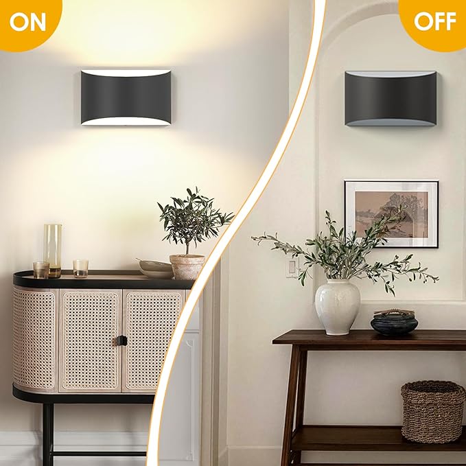 FOLKSMATE Modern LED Wall Sconces Set of 2, 3000K Warm White Up and Down Wall Mount Light, Extra Large Black Interior Wall Light Hardwired Lamp for Indoor Living Room Bedroom Hallway Basement Stairway