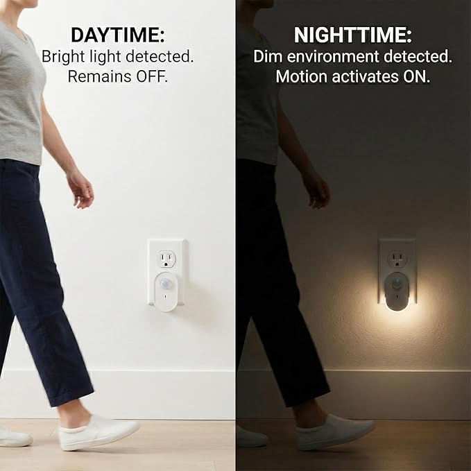 Plug in Motion Sensor Night Light, 4000K Natural White LED, Motion Activated Dusk to Dawn Sensor, 1W Eye-Protective Wall Lamp for Hallway, Stairs, Bathroom, Bedroom, Kitche