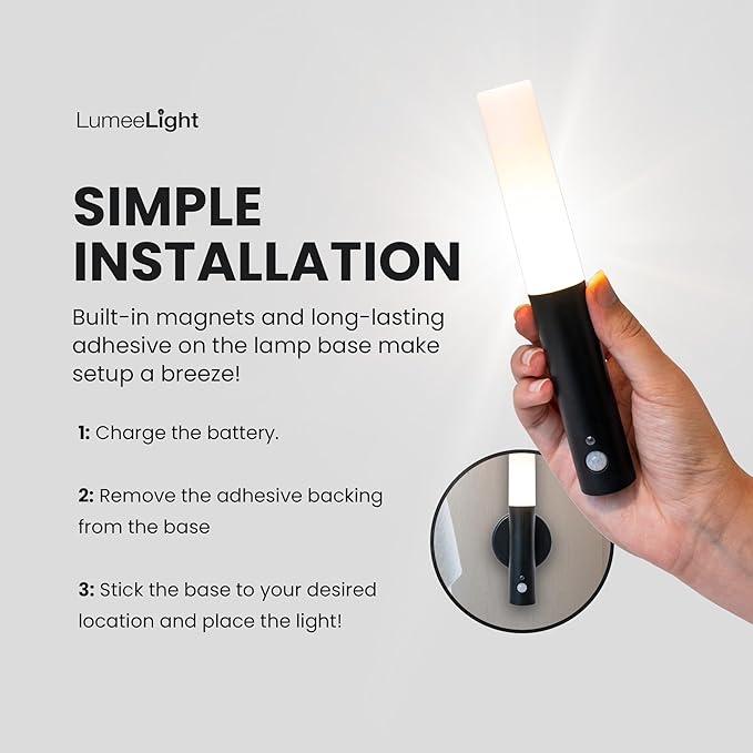 Motion Sensor Night Lights, Magnet Body Hallway Rechargeable LED Wireless Wall Sconces, Portable Decor Battery Powered Indoor Torch Lighting for Bedroom (Black 2PCS)