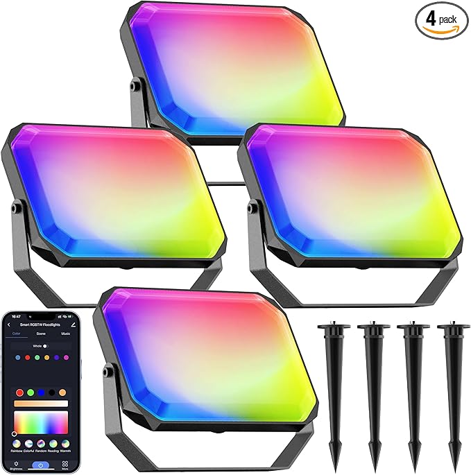 Nopoor LED Flood Light, RGB Color Changing Flood Lights Outdoor, Smart Low Voltage Landscape Lights with App Control, 2700-6500K, IP65 Pathway Lights for Garden Yards, Holiday Light, Patio Light
