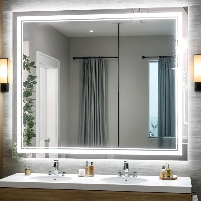 48"x32" LED Bathroom Mirror, Front Smart Mirror, LED Mirror for Bathroom with 3 Colors, Vanity Mirror with Lights, Anti-Fog Wall Mounted, Dimmable Touch Switch Control, Memory