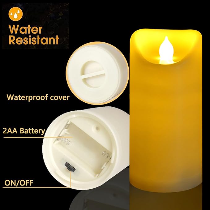 CANDLE CHOICE Outdoor Battery Operated Flameless Candles with Remote Timer Waterproof Flickering Plastic Electric LED Pillar Lights for Lantern Patio Garden Wedding Party Decorations 3x7 Inches 2 Pack