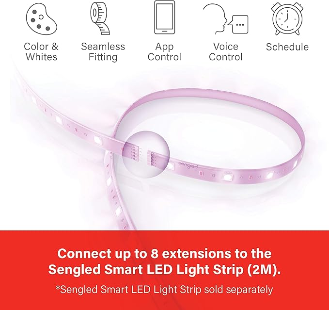 Sengled Zigbee Smart Light Strip 1m/3ft Extension No Plug, Voice Compatible with Alexa, Google Assistant and SmartThings, 2m/6.56ft Base Lightstrip Require, White
