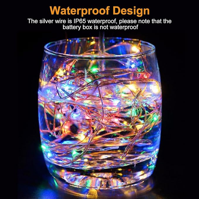 btfarm 20 Pack Fairy Lights Battery Operated [3 Modes], 7ft 20 Led Twinkle Lights String Lights Waterproof Bulk Small Mini Silver Wire for Mason Jars Vases Wedding Table Centerpiece, Colorful