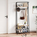 25" Coat Rack Hall Tree with Hooks, 4-Tier Shelf Entryway Storage Hall Tree Freestanding Metal Frame Multifunctional Hallway Organizer, Accent Furniture for Bathroom, Shoe Bench Entryway