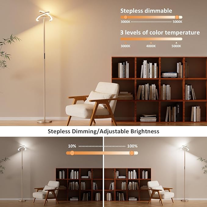 Floor Lamps for Living Room, 40W/2400LM LED Floor Lamp with Touch & Remote Control, 70" Tall Standing Lamp Stepless Dimmable, Modern Torchiere Corner Lamp for Bedroom, Office - Light Gold