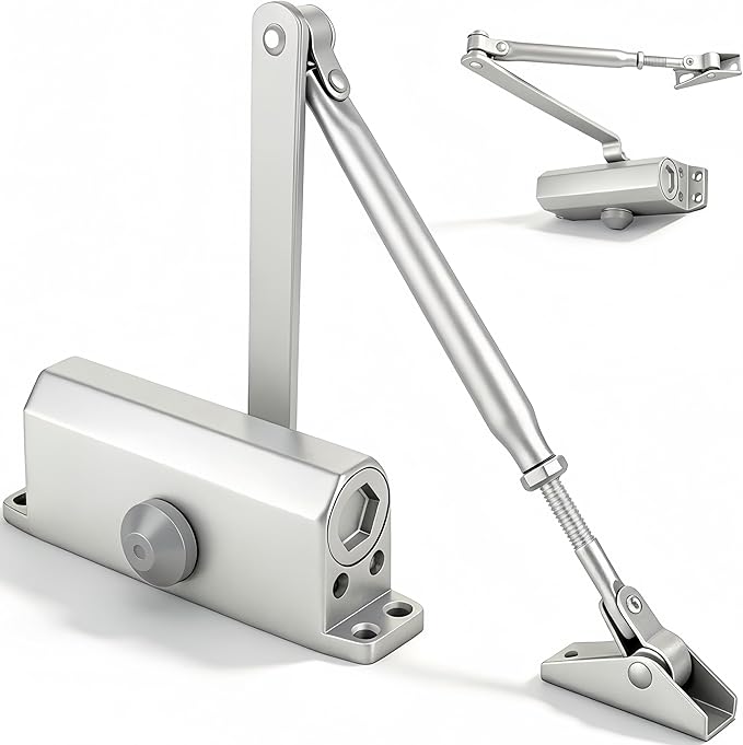 Automatic Door Closer, Adjustable Dual-Speed Hydraulic Soft Close, Silent & Anti-Slam, Anti-Rust Aluminum Body, Easy DIY Installation, Fits 88–143lb Doors 23–43in, for Home & Commercial Use