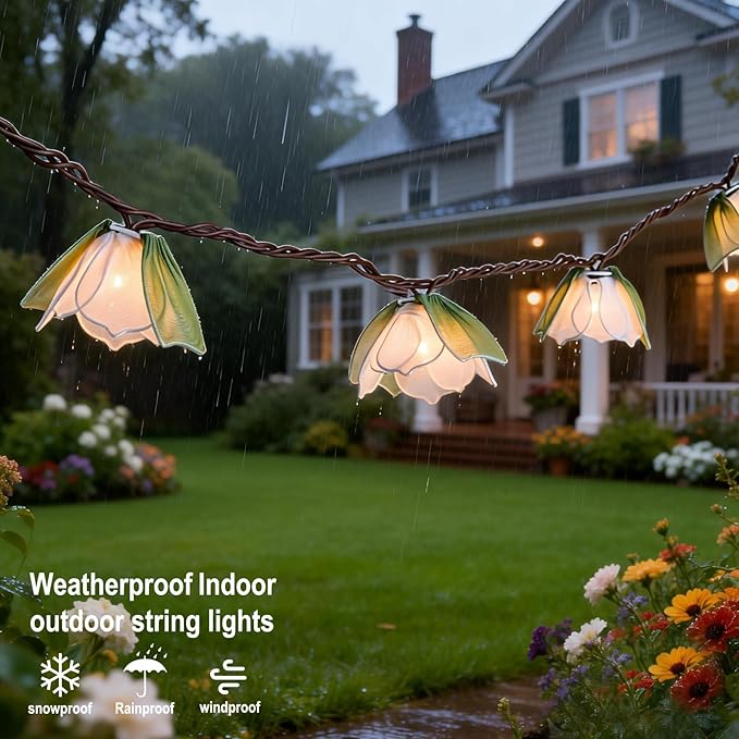 Decorative String Lights Plug in with 10 Bulbs, Flower Garland Fairy Lights Connectable Weatherproof Outdoor Indoor for Wedding Pergola Bedroom Porch Floral Home Decor (Green White)