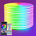 LED Neon Rope Lights 50FT,IP65 Waterproof LED Strip Lights,Music Sync LED Lights with Remote and APP Control, 24V RGB LED Rope Lights for Bedroom,Holiday Decoration（with Snap &Screws）