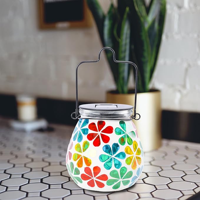 Bshine Mosaic Solar Lantern Outdoor Hanging Waterproof, Sunflower Mosaic Light Indoor Decorative Table, Garden Decor for Yard Outside, Path, Courtyard, Lawn, Birthday Gift for Mom Women Gardening