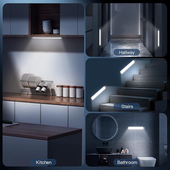 Under Cabinet Light,63 LED Rechargeable Battery Operated Motion Sensor Light Indoor, Magnetic Dimmable Closet Light, Wireless Under Counter Lights for Kitchen, One Light