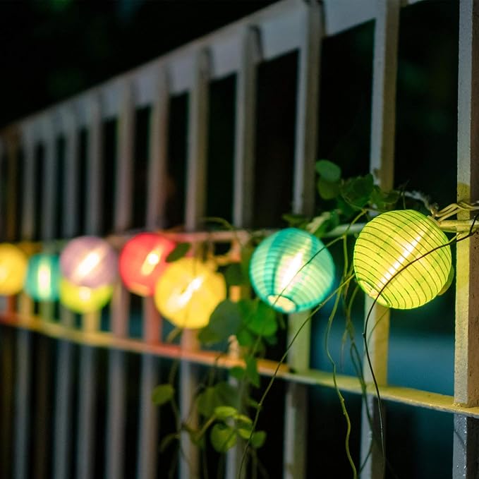 Vigdur Multicolor Lantern String Lights, Nylon Hanging Lantern String Lights Plug in Connectable, Waterproof Indoor Outdoor Lights for Patio Wedding Party Bedroom, 9.84FT