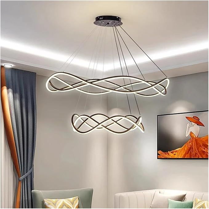 Modern Home Decor Led Lights Pendant Light Lamps for Living Room Chandeliers for Dining Hanging Indoor Lighting,Modern LED Chandelier(RC Remote dimming,Black-D100 60cm)