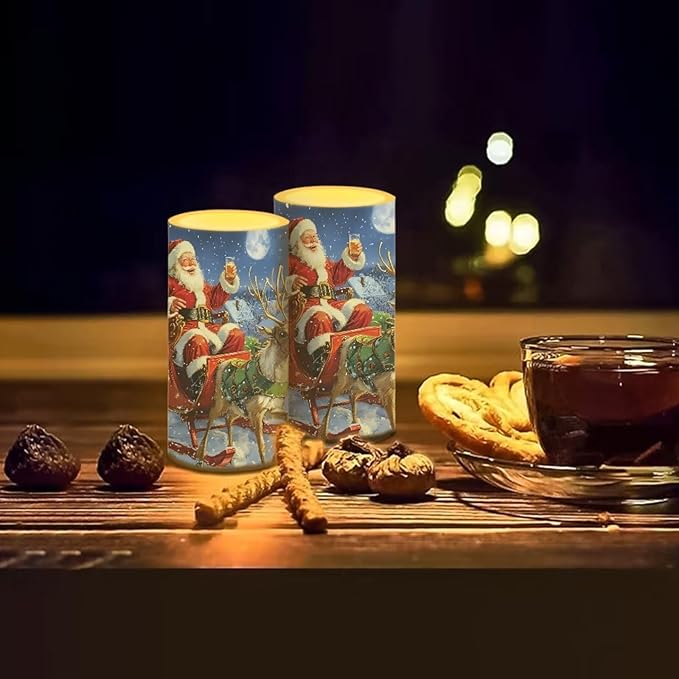 Flameless Candles with Remote Santa Claus Sled Electric Candles Flickering Battery Operated LED Candles Color Changing with Remote Timer for Christmas Party Room Table Decor Set of 2