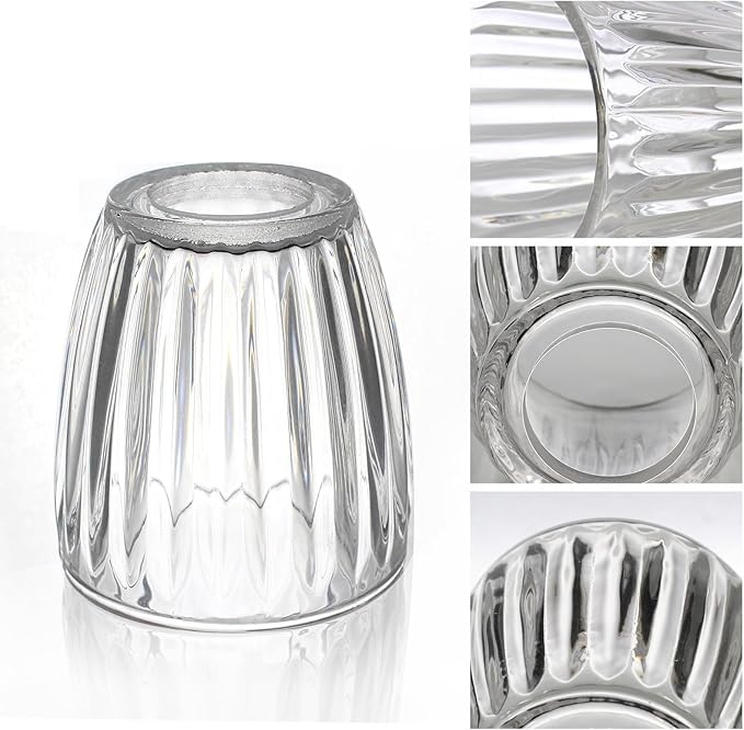 HiBay 2-Pack Lampshades, Clear Striped Bell Glass Shades, Lighting Fixture Accessory Lampshade Cover Replacement, Fit for E12 Base Pendant Lights Table lamp Sconce Chandeliers