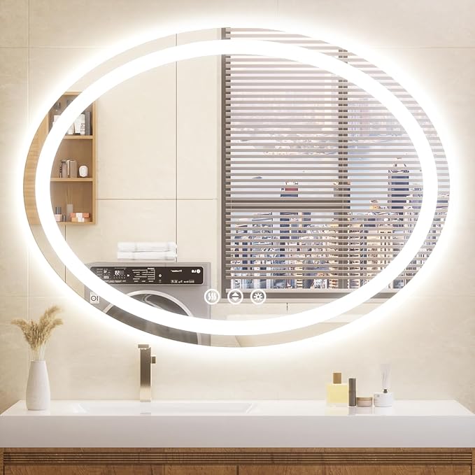 48"x36" Oval LED Mirror for Bathroom,Lighted Bathroom Vanity Mirror with Lights - Anti-Fog,Front Light and Backlit, Dimmable, 3 Colors,Mirror with Touch Sensor,Espejos para Baños