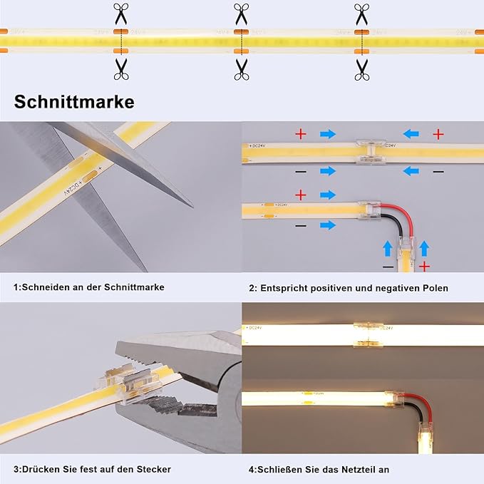 24V COB LED Strip Lights 65.6ft Kit, 6000K Cool White Cuttable Adhesive 480LEDs/M CRI 90+ LED Tape Light with Power Supply for Bedroom Kitchen Living Room Ceiling