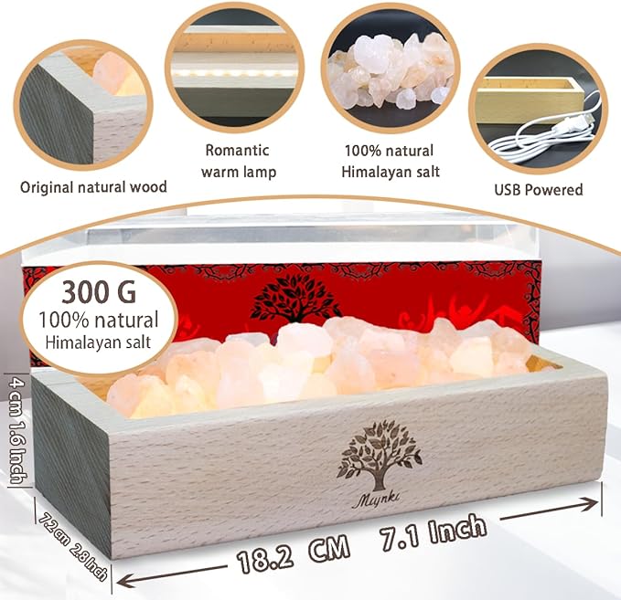 Himalayan Pink Salt Lamp Diffuser with Wood Base - 300g Natural Salt, USB Powered, Warm Light & 10ml Passion Fruit Essential Oil Set for Aromatherapy, Relaxation, Meditation, Home Decor, Gifts