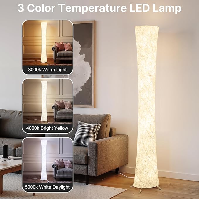 WORLD WIN LED 3 Color Temperature Floor Lamp for Living Room, 61'' Modern Floor Lamp with with Foot Switch, APP & Remote Control, Timer Setting, Dimmable Standing Corner Lamp for Bedroom, Office
