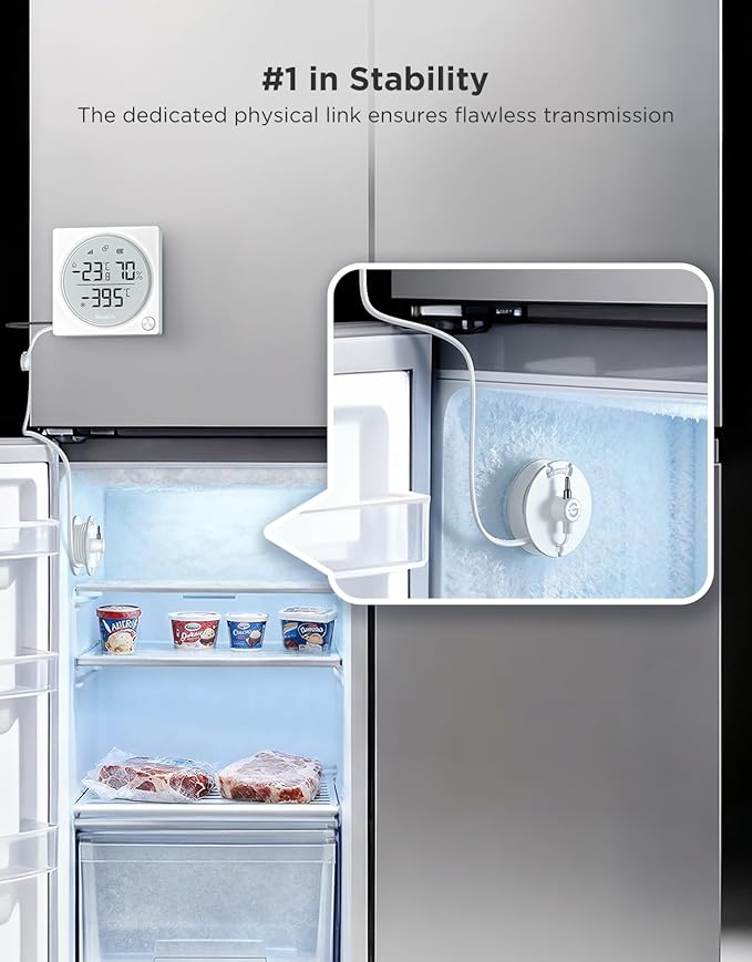 GoveeLife Upgraded Smart WiFi Refrigerator Thermometer Digital with Freezer Alarm, Wireless Magnetic Fridge Thermometer with Notification, LCD Display, Free Data Export for Fridge, Kitchen, Farming