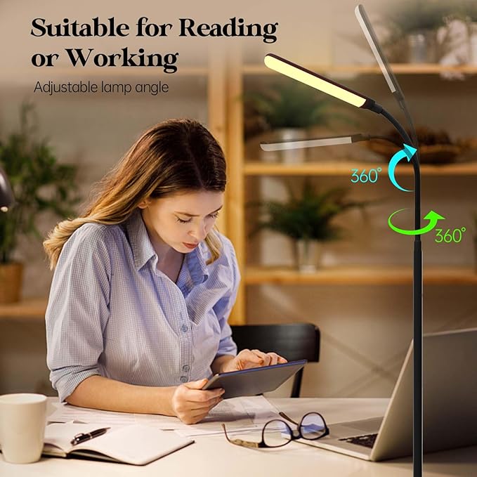 LED Floor Lamp, 18W Super Bright Floor Lamp for Living Room, Adjustable Stepless Colors & Brightness Standing Lamp, Eye Caring Reading Light with Remote