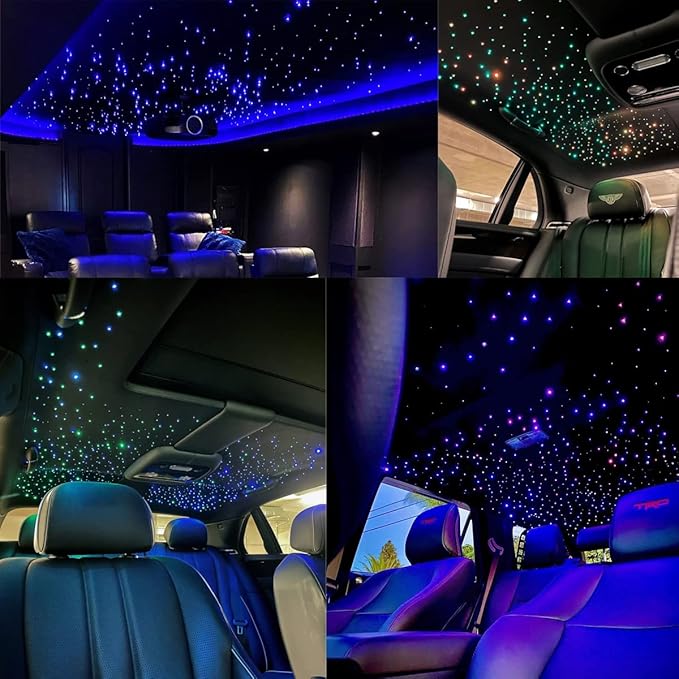 AZIMOM Dual Color 20W Twinkle Fiber Optic Starlight Kits 400pcs*0.03in*9.8ft Fiber Strands End Glow Sound Activated Remote APP Control RGBW Light Source Home Ceiling Car Headliner Décor