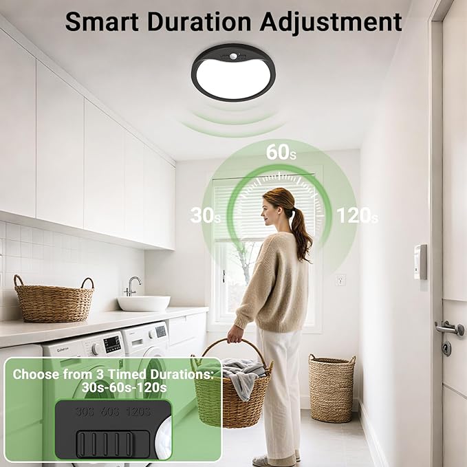 zemty 4Pack 9inch Motion Sensor Ceiling Lights Wired,18W 1800lm 3CCT/3 Mode/30-120s Timer, Bright Black LED Flush Mount Light Fixture Motion Activated for Closet Pantry Hallways Stairwells Garage