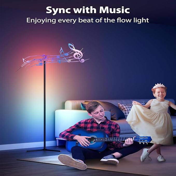 LED Floor Lamp, RGB Corner Floor Lamp with APP Remote Control,Black Standing Lamp with 16 Million Colors Changing Ambience Light with Music Sync,DIY Mode for Living Room, Bedroom (1)