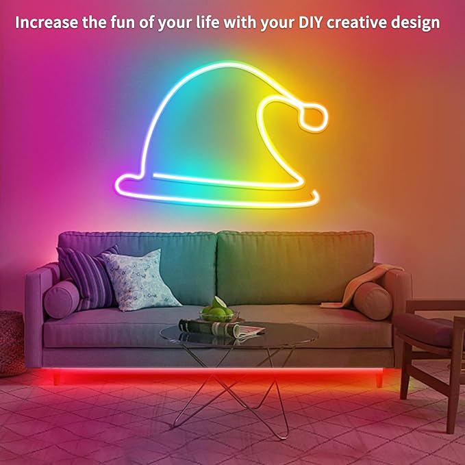 65.6FT LED Neon Rope Lights,24V RGB LED Neon Lights with Remote/APP Control,IP65 Waterproof Flexible Neon LED Strip Lights for Bedroom Room DIY Decoration（with Snap &Screws）