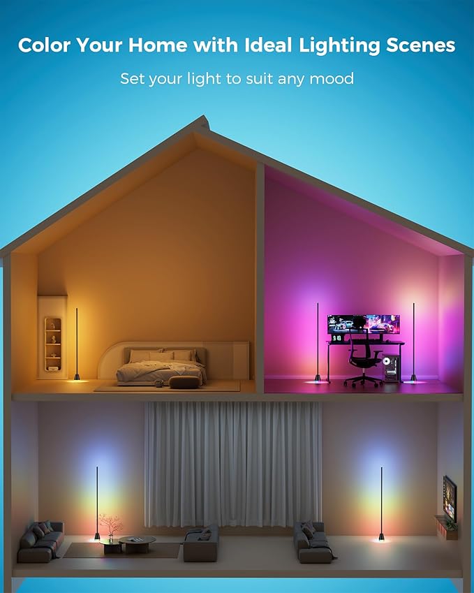 Corner Floor Lamp, Smart RGB LED Corner Lamp with App and Remote Control, 172 LED Light Beads and 16 Million Colors Changing Standing Lamps with Music Sync for Living Room, Bedroom, Gaming Room, Black