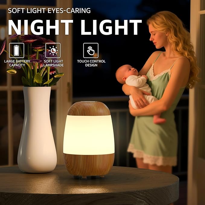 uuffoo 2 Pack Rechargeable Night Light Lamp 3 Color Touch Dimmable LED Portable Table Lamp Battery Operated, USB Changing, Small Cordless Lamp for Bedside Bedroom Travel