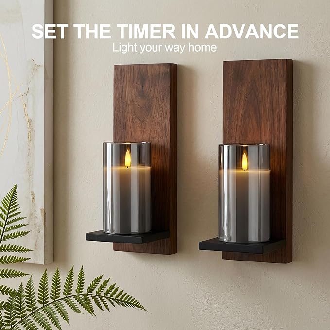 5plots Flameless Battery Operated Candles Set of 2, Gray LED Candles with Remote Timer, Real Wax Glass Pillar Candles Warm Flickering Light for Indoor Home, Halloween, Christmas Decor D3 x H6 6"