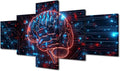 5 Panel Framed Canvas Wall Art Digital Human Brain Decor for Living Room Technology Pictures for Bedroom Artwork Home Dector for Room Ready to Hang Artificial Intelligence Pictures Framed 50" Wx24 H