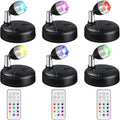 Hortsun 6 Pieces Battery Operated Spotlights Indoor LED Wireless Spotlight Indoor 13 Color up Lights with Rotatable Light Head Stick on Wall Hallway for Painting Picture Artwork Closet (Black)
