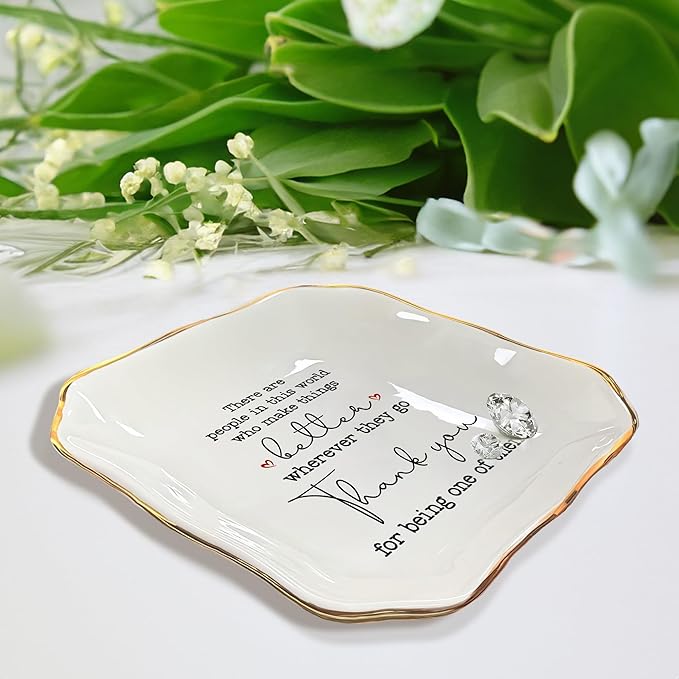 OASSIE Teacher Appreciation Gifts for Women - 4"x4" Ceramic Jewelry Dish Tray - Teachers Day Birthday Appreciation Inspirational Retirement Thank You Nurse Appreciation Gifts for Women Coworkers Boss