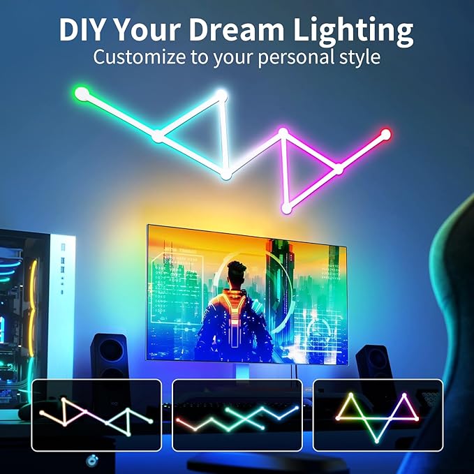 Smart WiFi LED Wall Lights, 16M+ Color Dimmable Gaming Light Works with Alexa and Google Assistant, Music Sync, DIY and Timer Feature, RGB Light Bars for Gaming Room, Bedroom (9 Pcs,White)