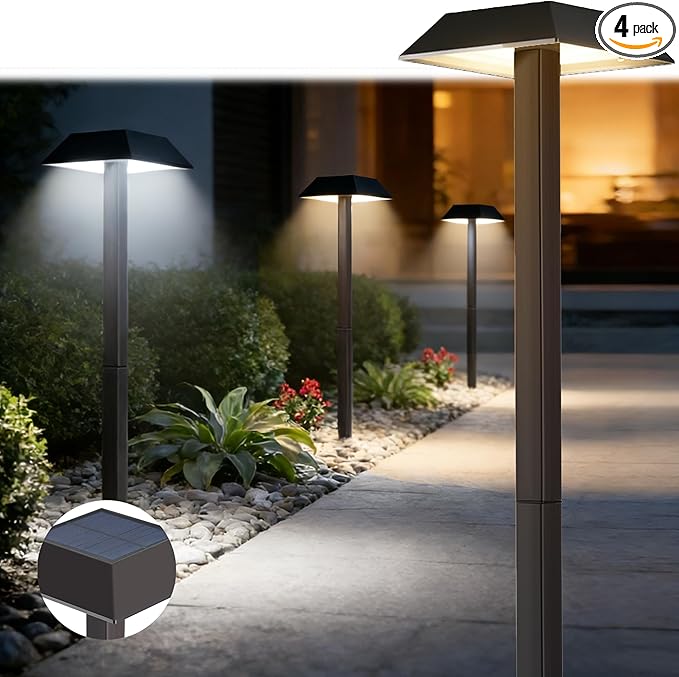 Super Bright 300 Lumens Solar Pathway Lights Outdoor, 2 Lighting Color Modes Warm White & Daylight, Waterproof Landscape LED Lighting for Walkway, Garden, Driveway, Yard – Easy Installation (4 Pack)