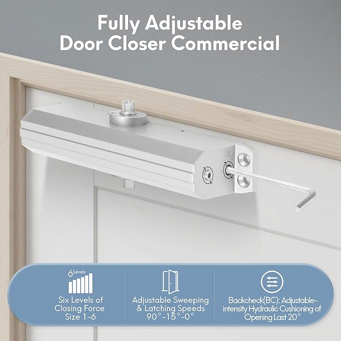Sophia Commercial Door Closer with Hold Open DK4000, Silver