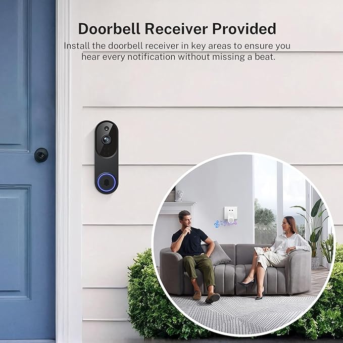 Orbitell 1080p Wireless Wi-Fi Video Doorbell Camera with Two Way Audio, Night Vision, Cloud Storage, Smart AI Motion Detection, Support 2.4GHz Wi-Fi only
