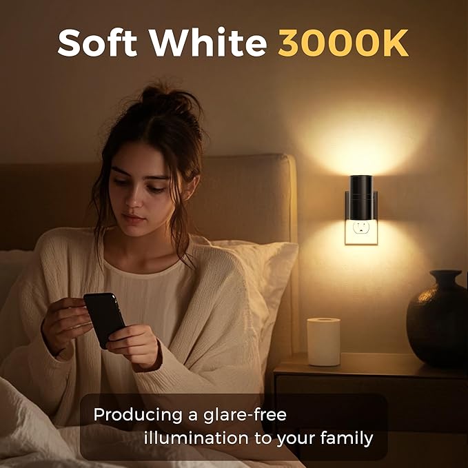 L LOHAS LED Night Light, Automatic Night Lights Plug into Wall, 2 Pack Nightlights with Light Sensor, 3000K Soft White 0-100LM Dimmable Modern Nightlight for Kids Bedroom Hallway