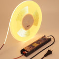 48V COB LED Strip Light 65.6ft, 3000K Warm White Flexible Cuttable LED Tape Lights 8W/M 480LEDs/M CRI 92 with AC 110V Power Supply for Bedroom Ceiling Living Room Commercial