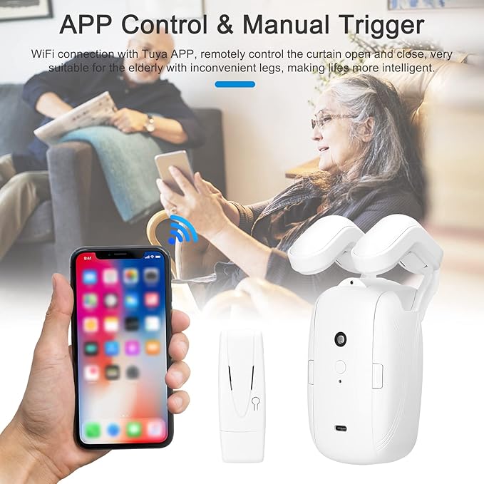 2PCS Tuya WiFi Intelligent Curtain Motor Electric Curtain Robot Automatic Opener No Wiring with Gateways Support APP Remote Control Timer Setup Temperature & Light Sensing Compatible with Home