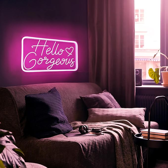 Hello Gorgeous Neon Signs Hello Beautiful Bedroom Neon Signs Pink Neon Sign are Suitable as Background WallDecor ations for Family Weddings and Birthdays Pink Neon Light Wth Dimmable Switch