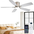 52 inch Ceiling Fans with Lights, Flush Mount Ceiling Fan with Light and Remote/APP Control, DC Motor, Dimmable LED, Noiseless, Low Profile Ceiling Fan for Bedroom Indoor/Outdoor Use (Nickel