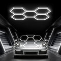Glitgate Hexagon LED Garage Light, 168W 18480LM 5-Grid Honeycomb Hex Lighting System, 6500K Ultra Bright Ceiling Light for Garage, Car Detailing Shop, Workshop, Basement, Gym