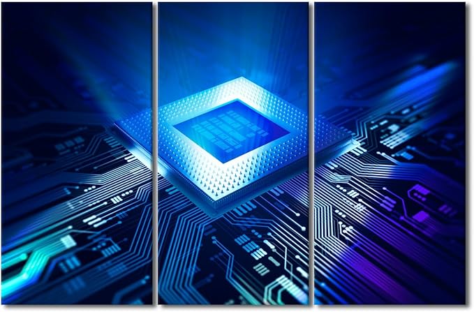 Wall Paintings for Living Room Wall Art Electronic PC Large Wall Decor Computer Chip Canvas Art Modern Office Technology Canvas Wall Art for Bedroom Artwork Decoration Framed Ready to Hang(28"Wx42"H)