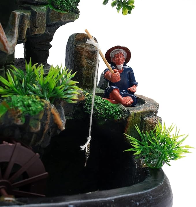 Water Fountains Indoor Waterfall Fountain, Bonsai Desktop Ornament with LED Light, Indoor Water Fountains for Home Office Bedroom Atomizing Humidifier Desk Decoration