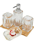 4-Piece Crystal Clear Bathroom Accessories Set — Soap Dispenser, Soap Dish, Mouthwash Cup & Toothbrush Holder, Transparent Acrylic Vanity Organizer, Fits Any Fixture Color or Style