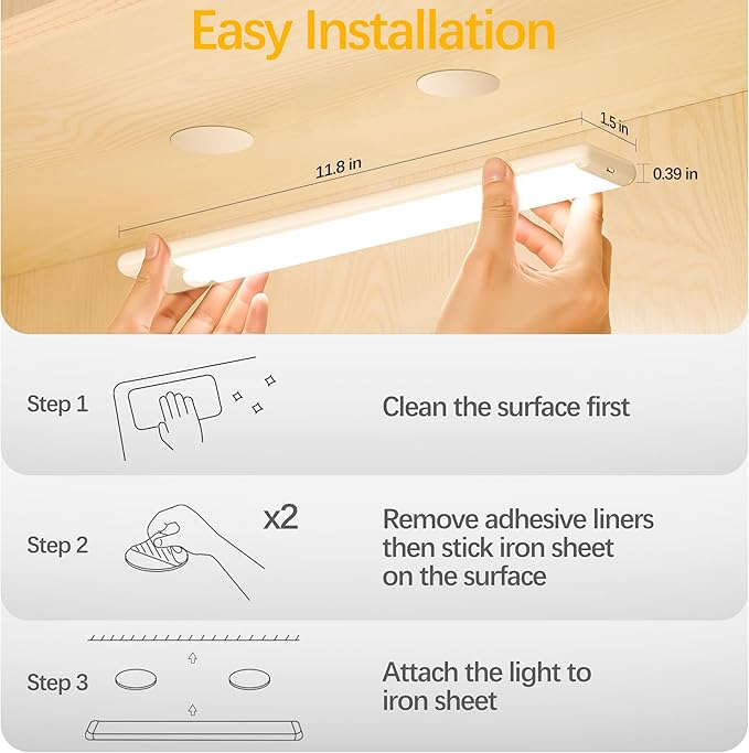 Motion Sensor Under Cabinet Lights, Magnetic Rechargeable Under Counter Closet Light, Wireless Night Light Bar Stick-On, 5-Pack, 3000K Warm White